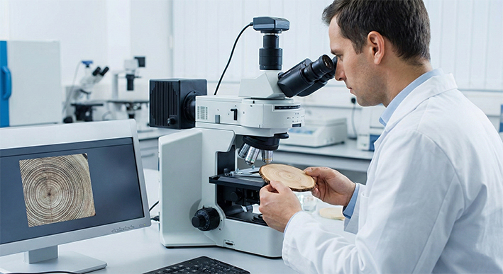 Dendrochronologie, jaarringenonderzoek microscoop