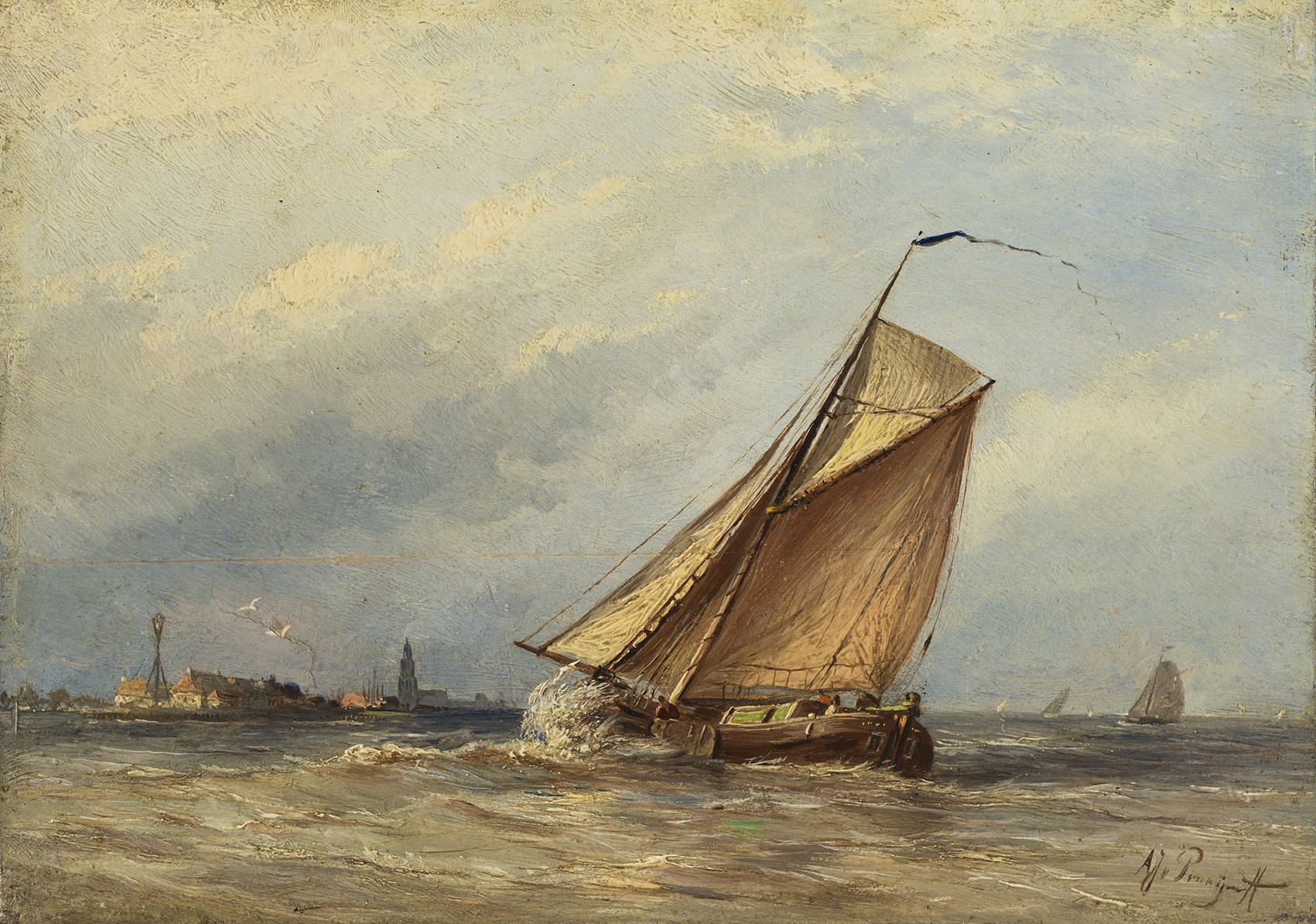 Zeilende tjalk op de Zuiderzee